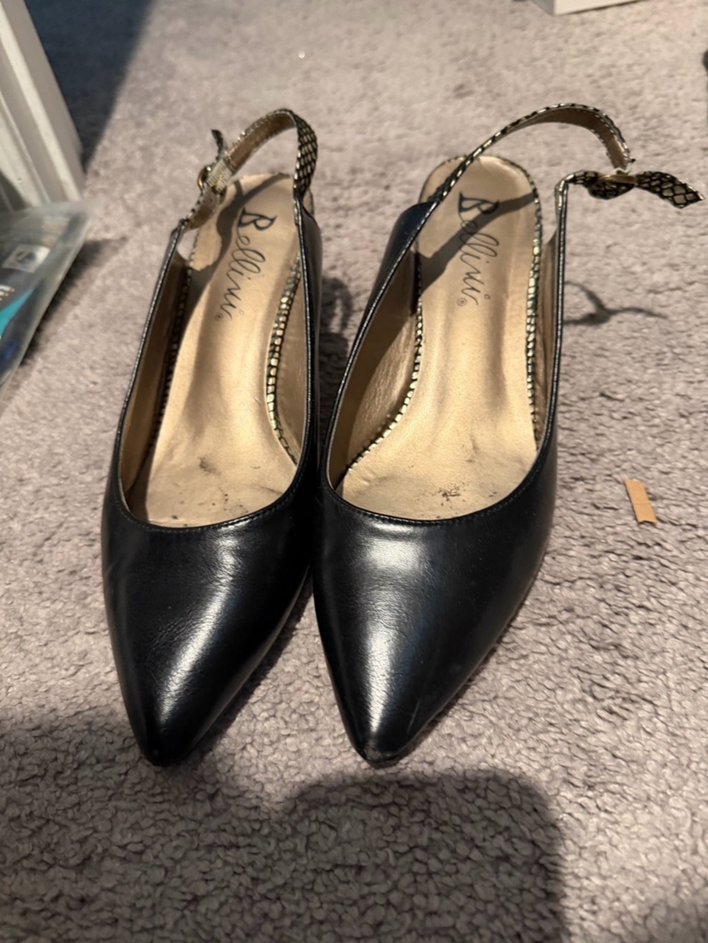 Bellini Black Pointed Slingback Pumps with Snakeskin-Effect Strap